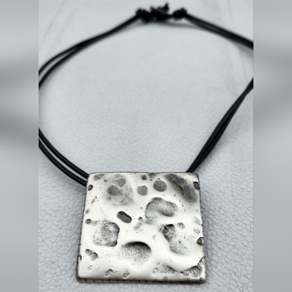 ARTISTIC handmade artisanal metal necklace, leather rope, made in Greece - Picture 4 of 6